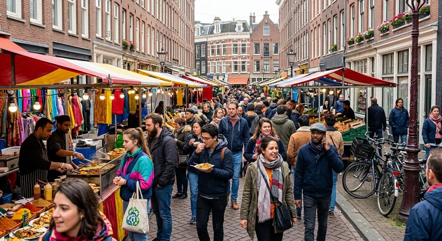 Vibrant Albert Cuyp Market area in Amsterdam De Pijp