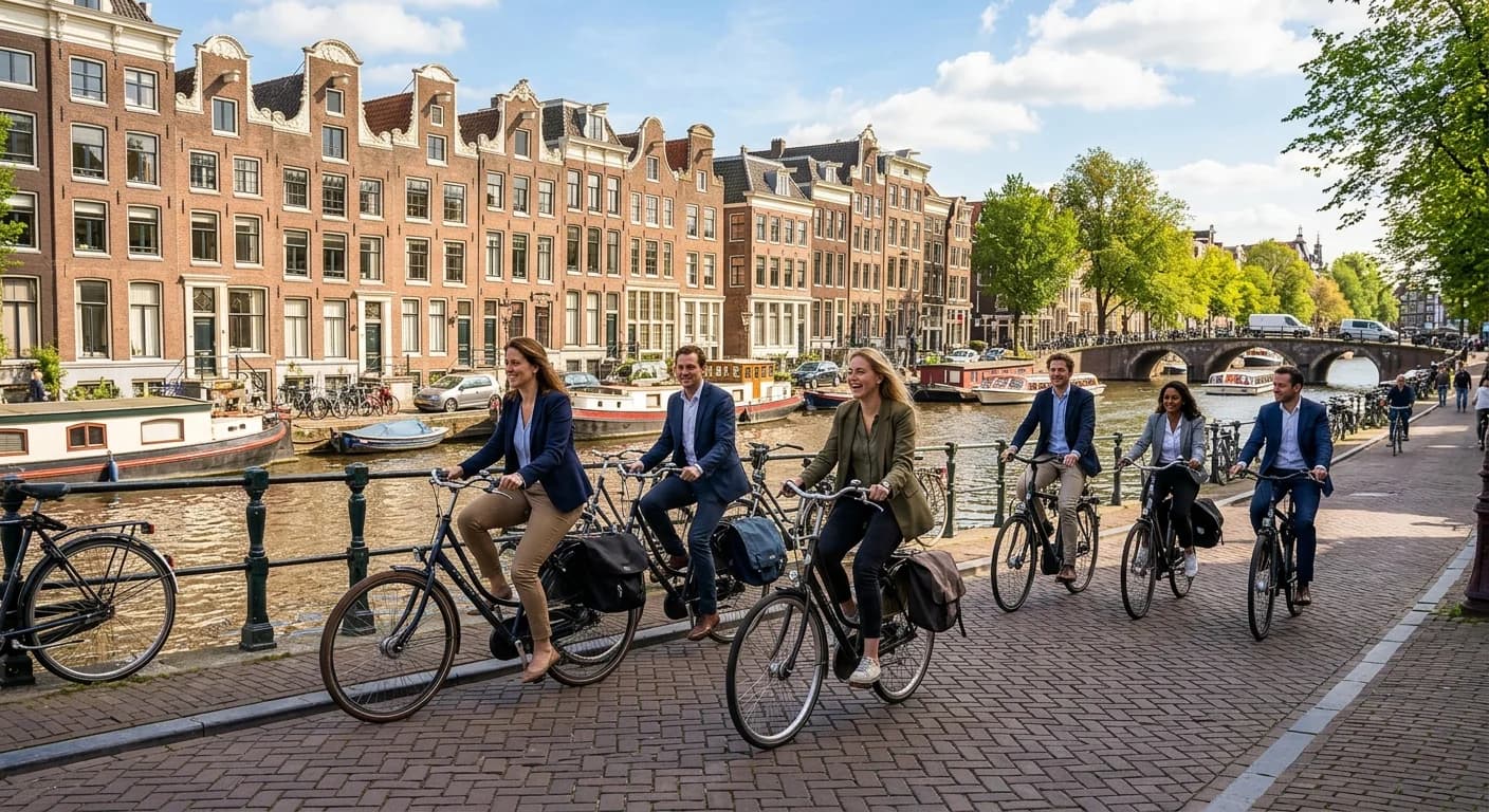 Team bike tour through Vondelpark in Amsterdam