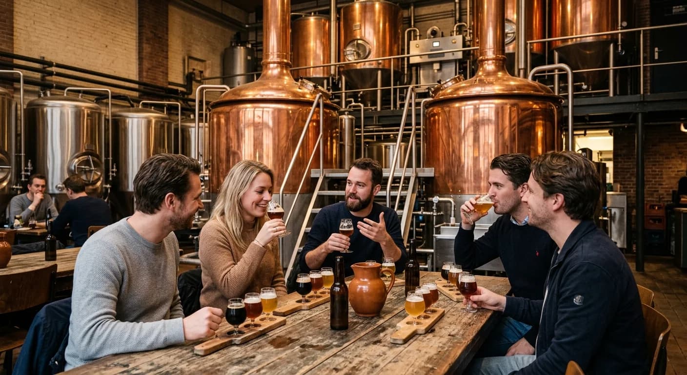 Team beer tasting at a craft brewery in Amsterdam