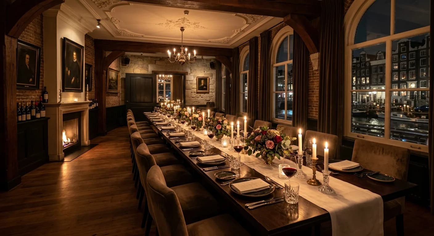 Private dining room in a canal-side Amsterdam restaurant