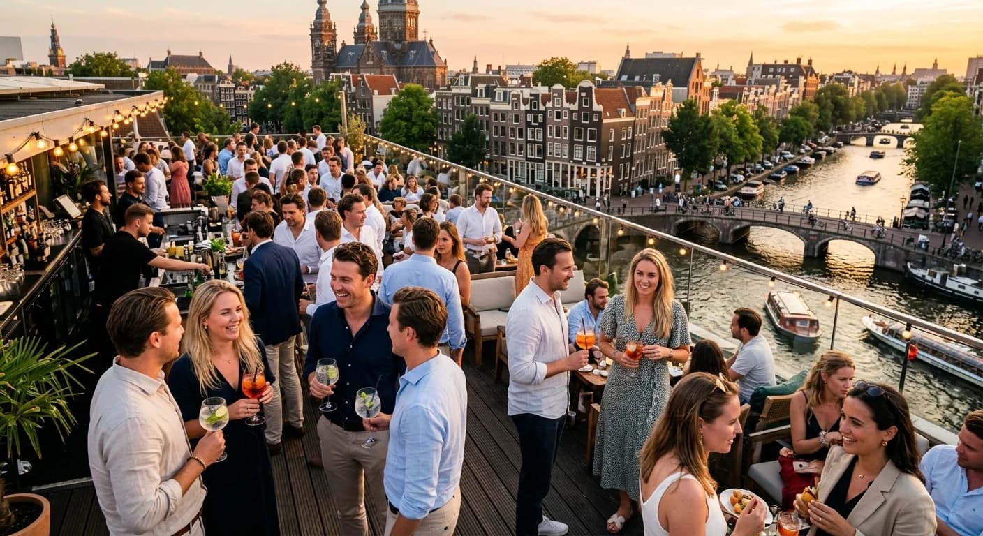 Rooftop terrace in Amsterdam with panoramic views