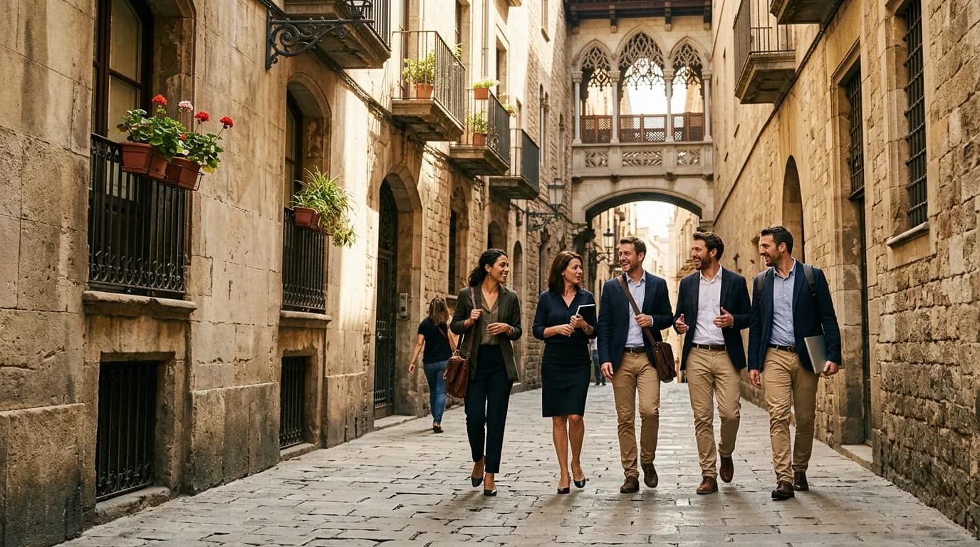 Company event venue in Barcelona with Mediterranean architecture and team gathering