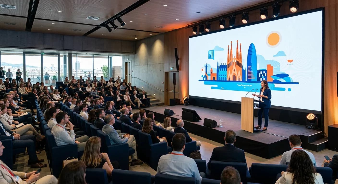 Modern conference centre in Barcelona with professional event setup and attendees