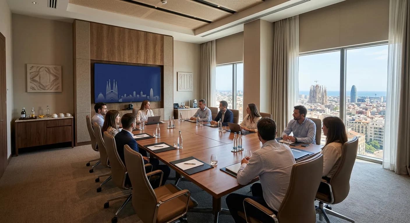 Conference hotel meeting room in Barcelona with professional AV setup