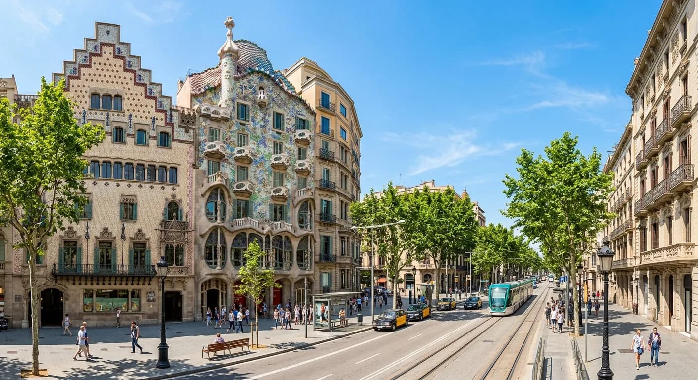 Modernista architecture along Passeig de Gracia in Madrid Eixample district