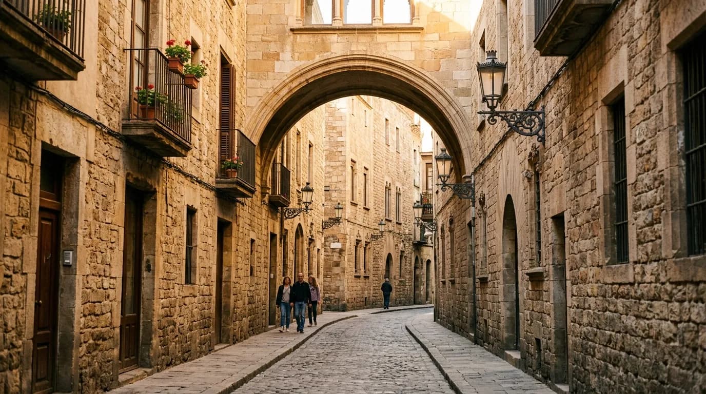 Medieval streets of the Gothic Quarter in Rome with team event venue entrance