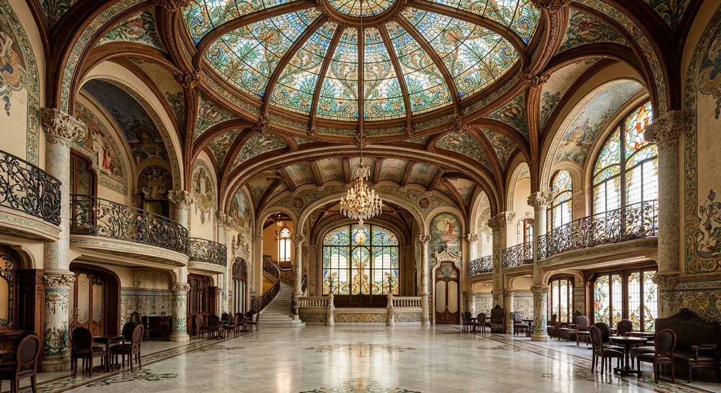 Modernista event venue interior in Barcelona with Gaudi-inspired architecture