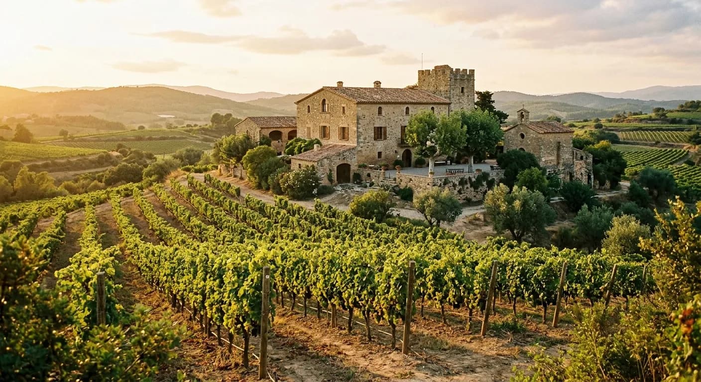 Vineyard estate in the Penedes wine region near Madrid set for a corporate dinner event