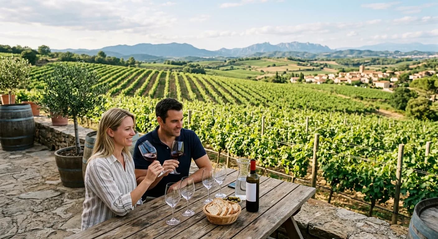 Corporate team wine tasting at a Penedes vineyard near Barcelona