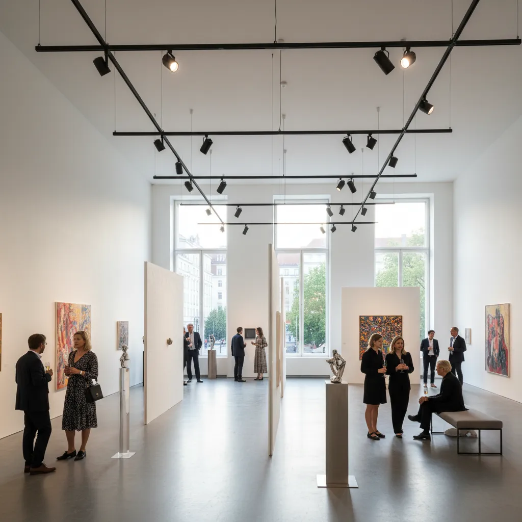 Art gallery creative event space in Berlin with flexible layout and track lighting