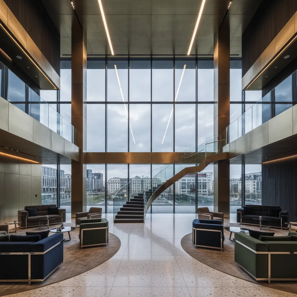 Statement design hotel in Berlin with dramatic modern architecture and luxury interiors