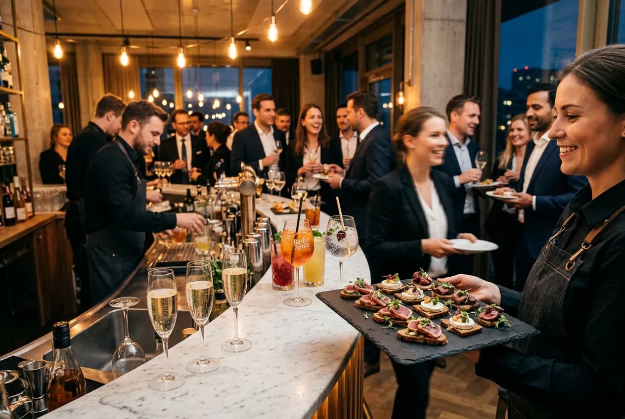 Elegant fingerfood and cocktail reception at a corporate event in Berlin with passed canapes