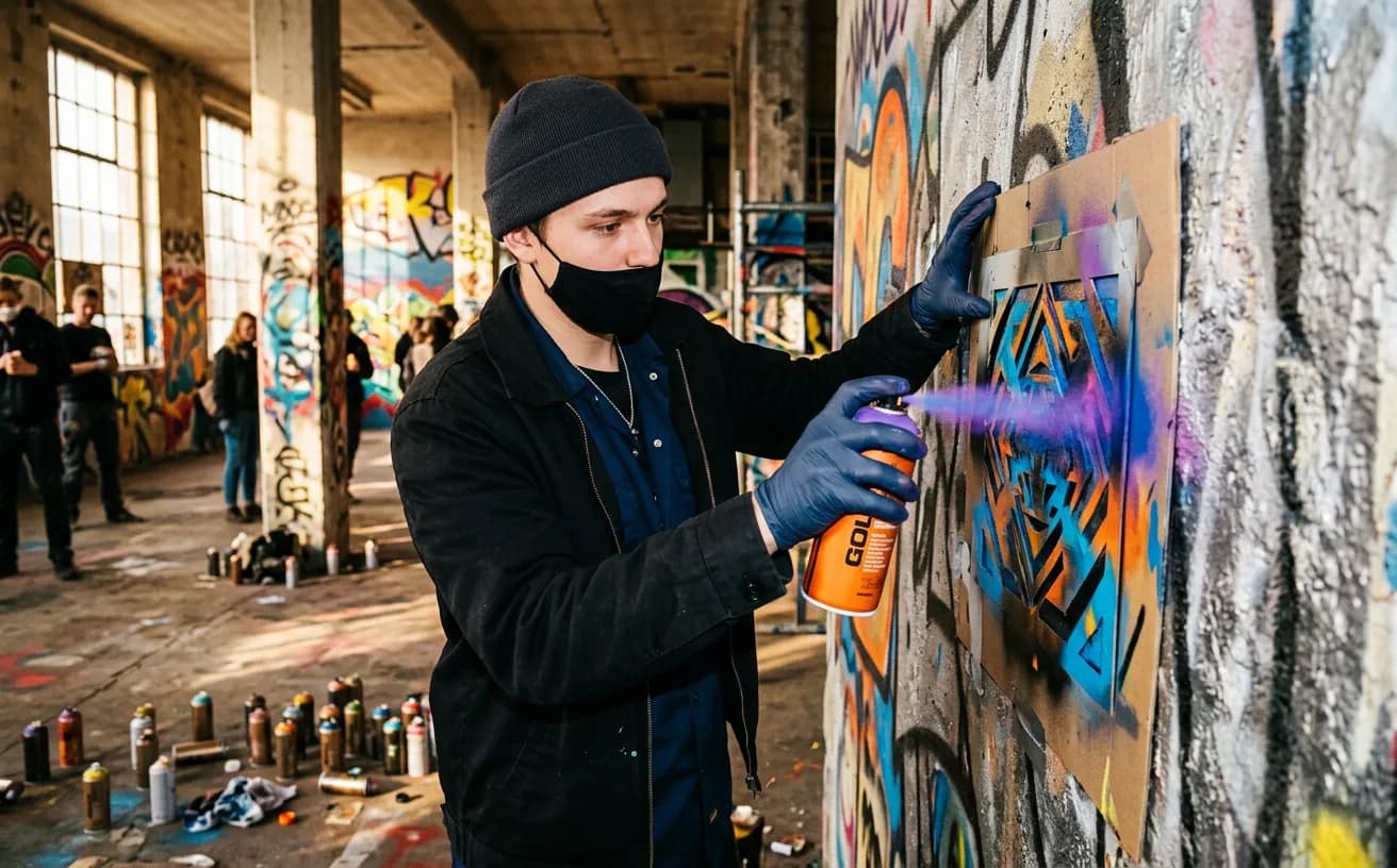 Graffiti workshop spray painting at Spray Berlin Studio in Friedrichshain