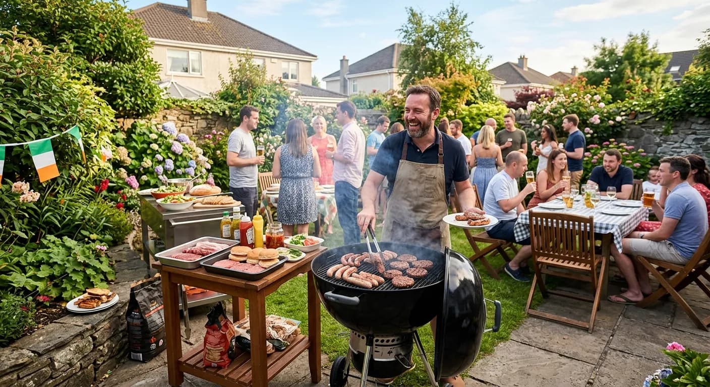 BBQ grill catering with Irish beef at a summer corporate event in a Dublin garden