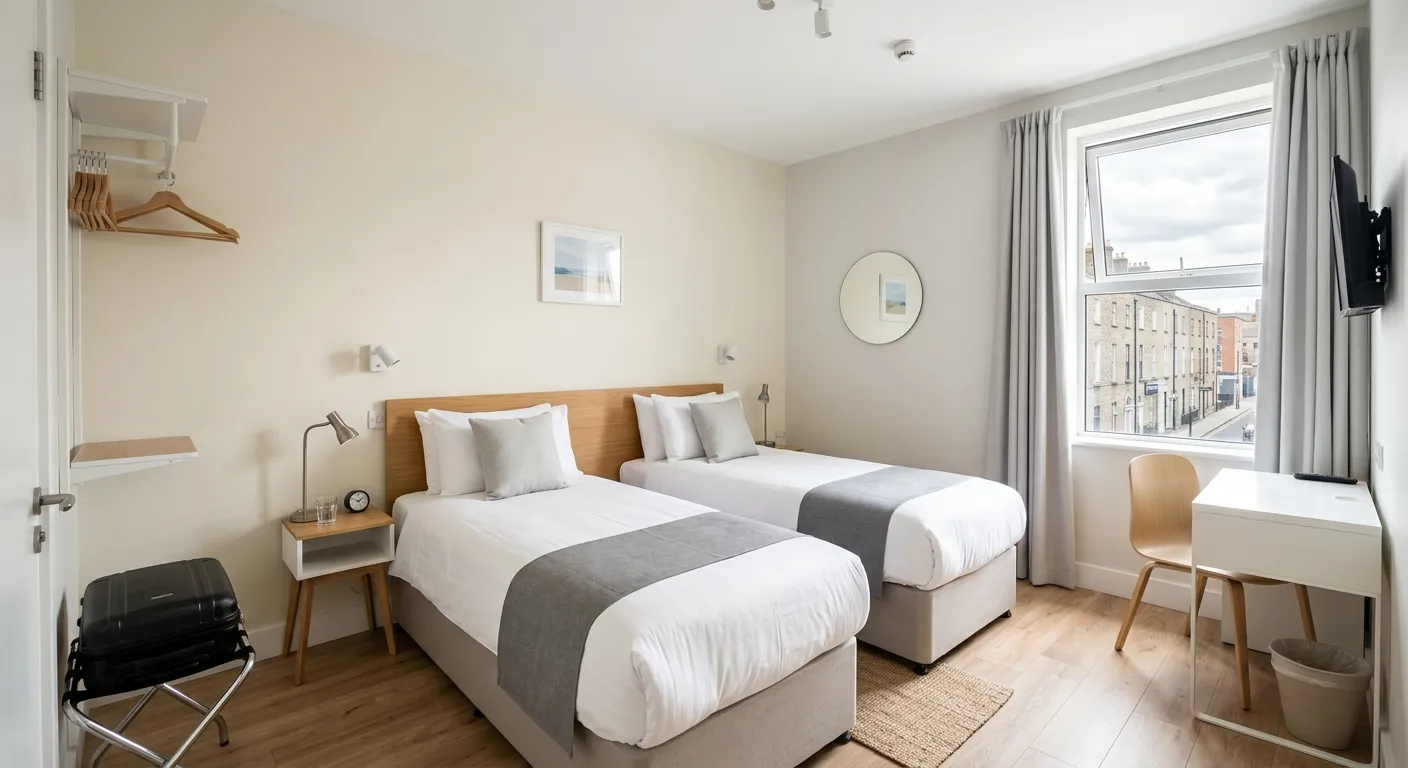 Clean modern budget hotel room in Dublin for corporate team group bookings