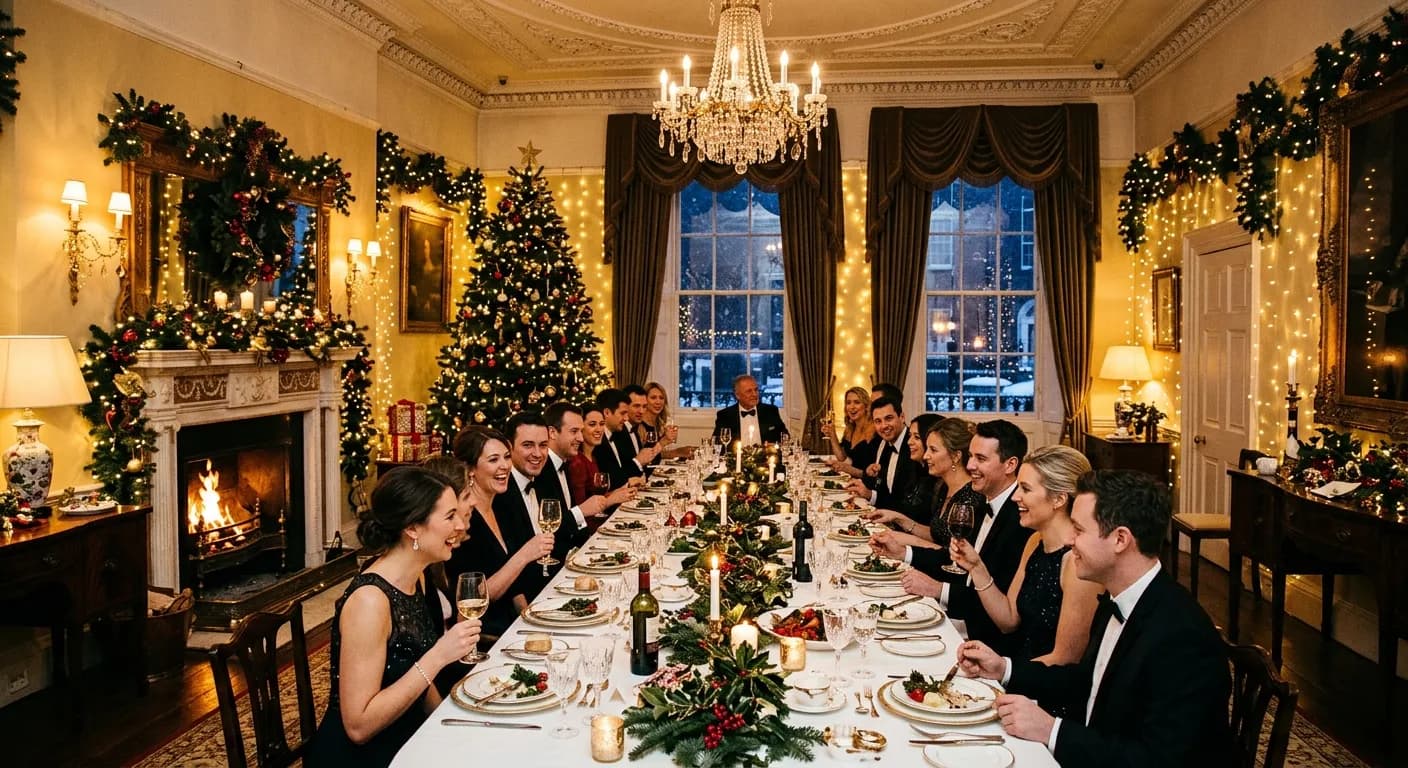 Festive corporate Christmas party at a Dublin Georgian venue with candlelit dinner