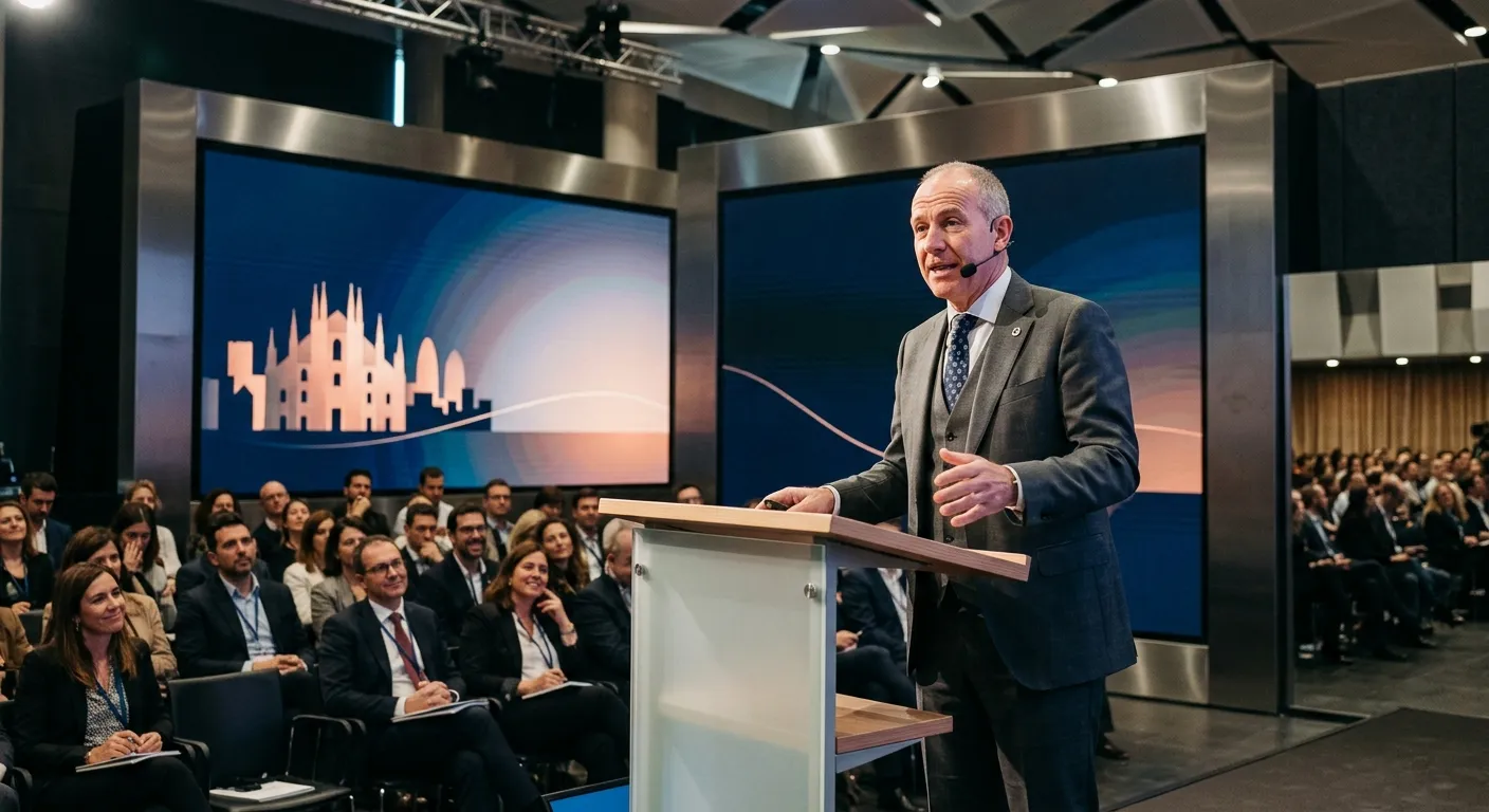 Professional moderator on stage at a corporate conference event in Dublin