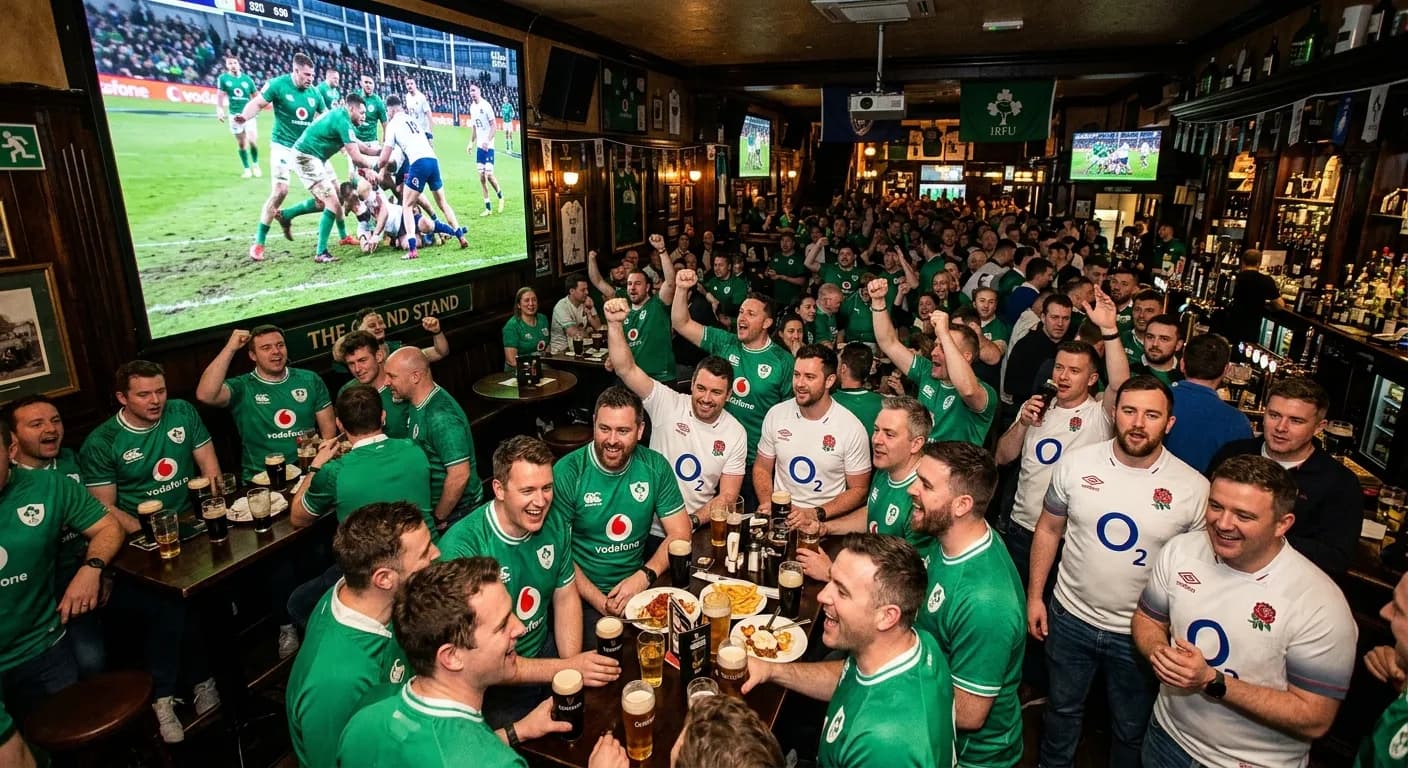 Corporate team at a Six Nations rugby event in Dublin near the Aviva Stadium