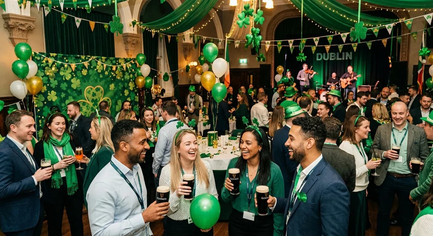 Corporate team at a St Patrick's Day celebration event in Dublin