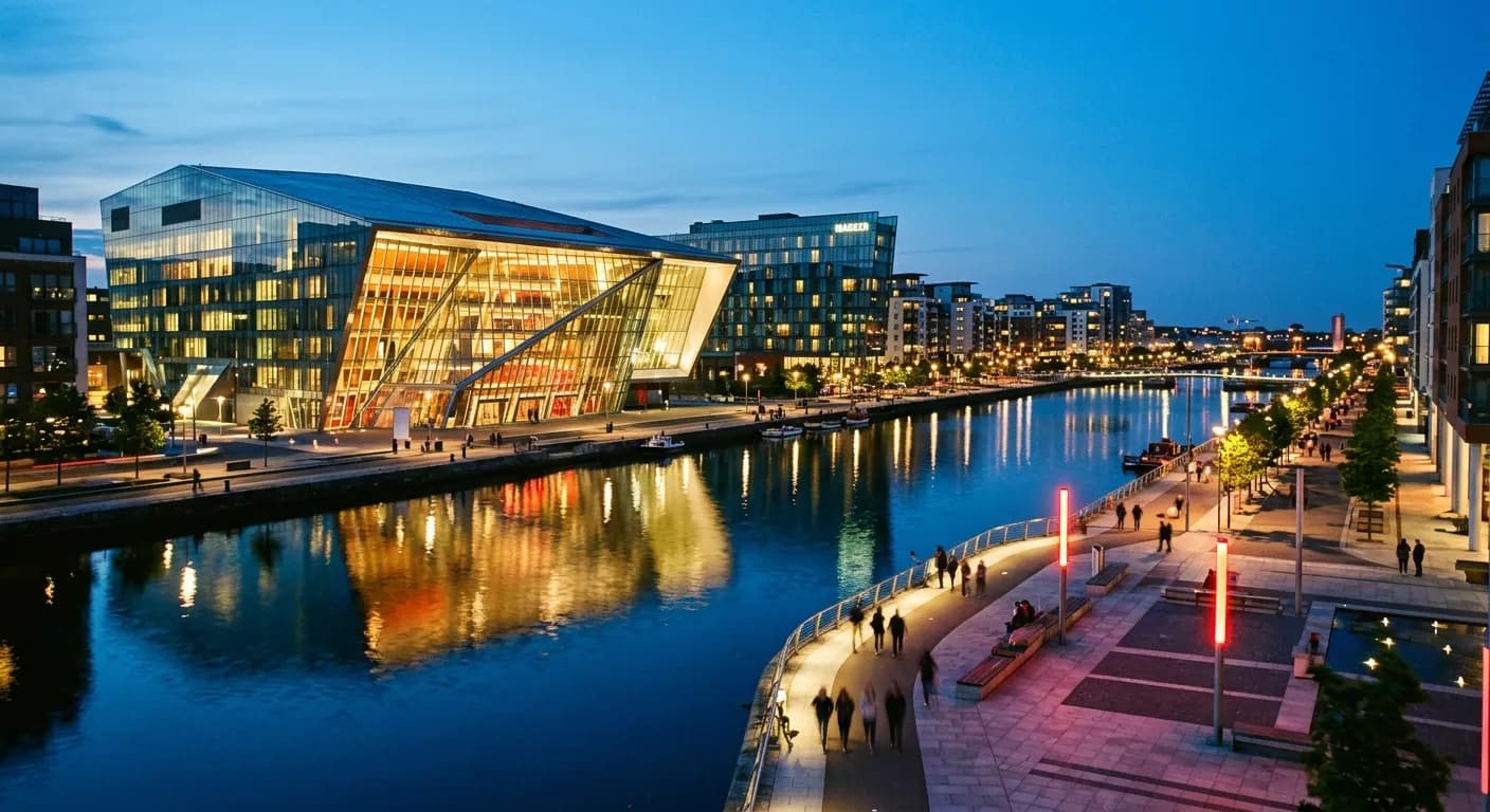 Modern waterfront event venue in Dublin Docklands with Grand Canal views