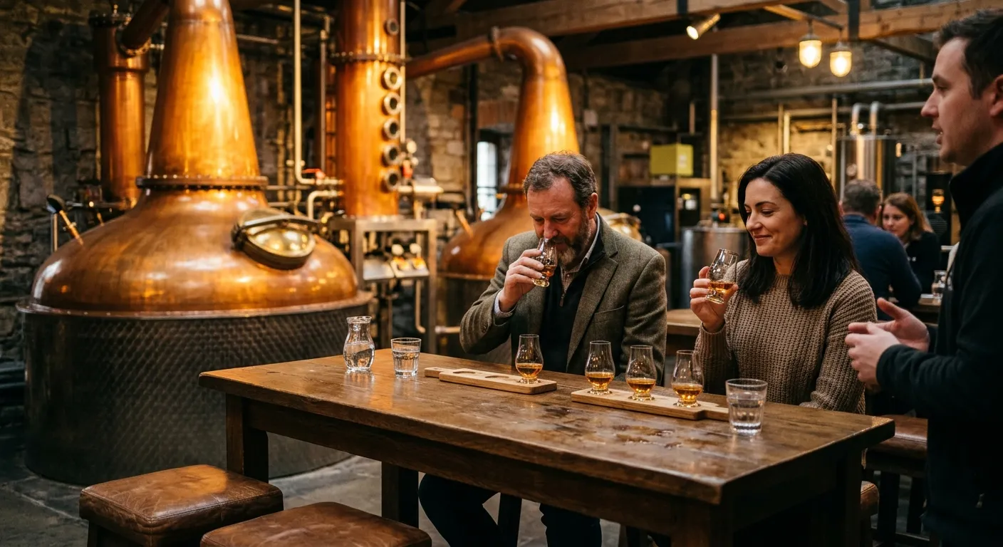 Corporate team doing an Irish whiskey tasting at a Dublin distillery