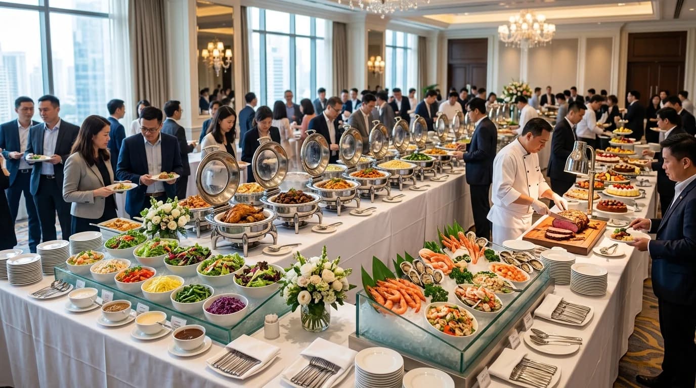 Streetfood station catering at a corporate event in Frankfurt with live cooking