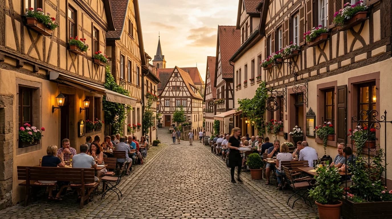 Traditional Apfelwein pub in Frankfurt Sachsenhausen set up for a team event