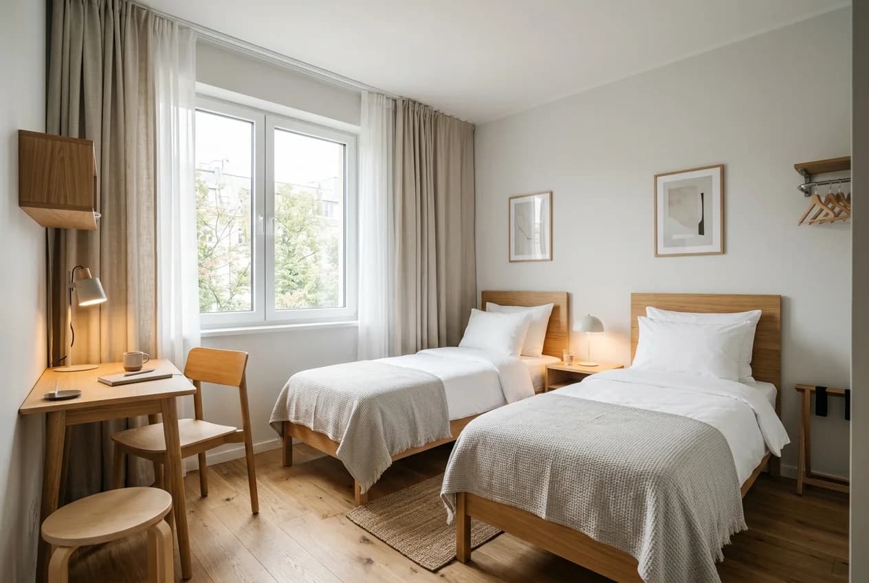 Clean modern budget hotel room in Hamburg ideal for team group bookings