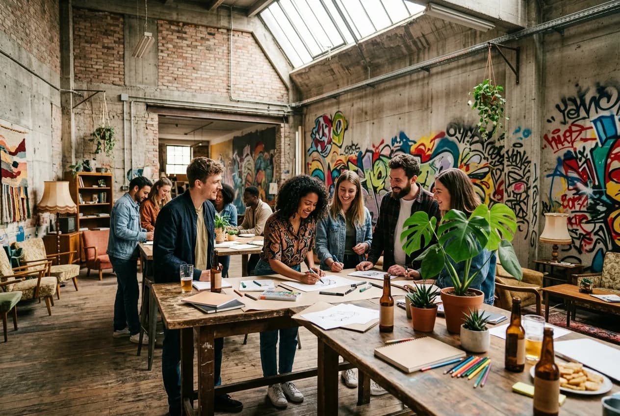 Trendy workshop space in Hamburg Schanzenviertel with street art and creative atmosphere