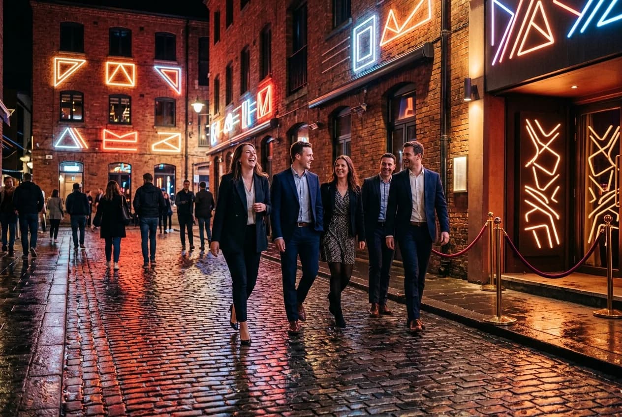 Vibrant event venue in Hamburg St. Pauli with neon lights and Reeperbahn nightlife