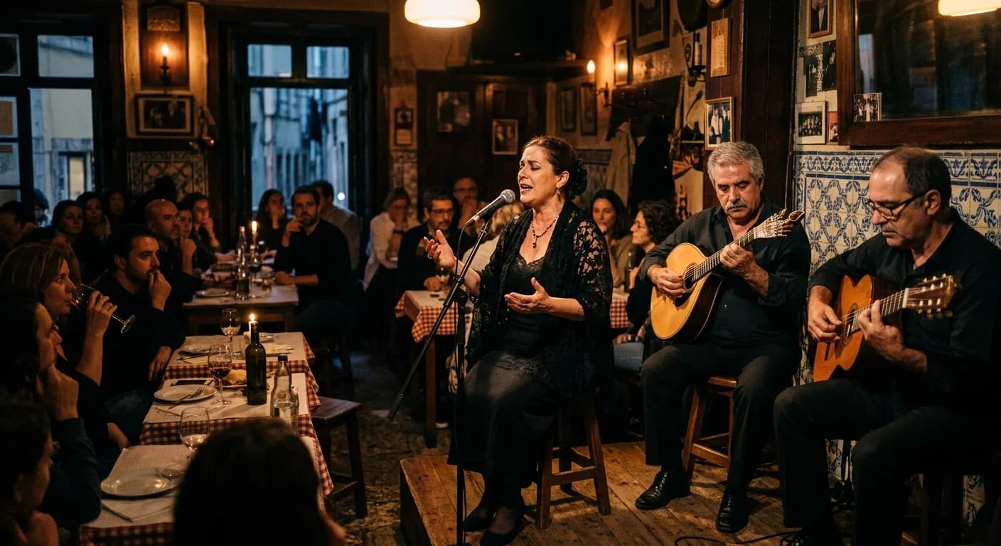 Live fado performance in an intimate Alfama venue during a corporate dinner in Lisbon