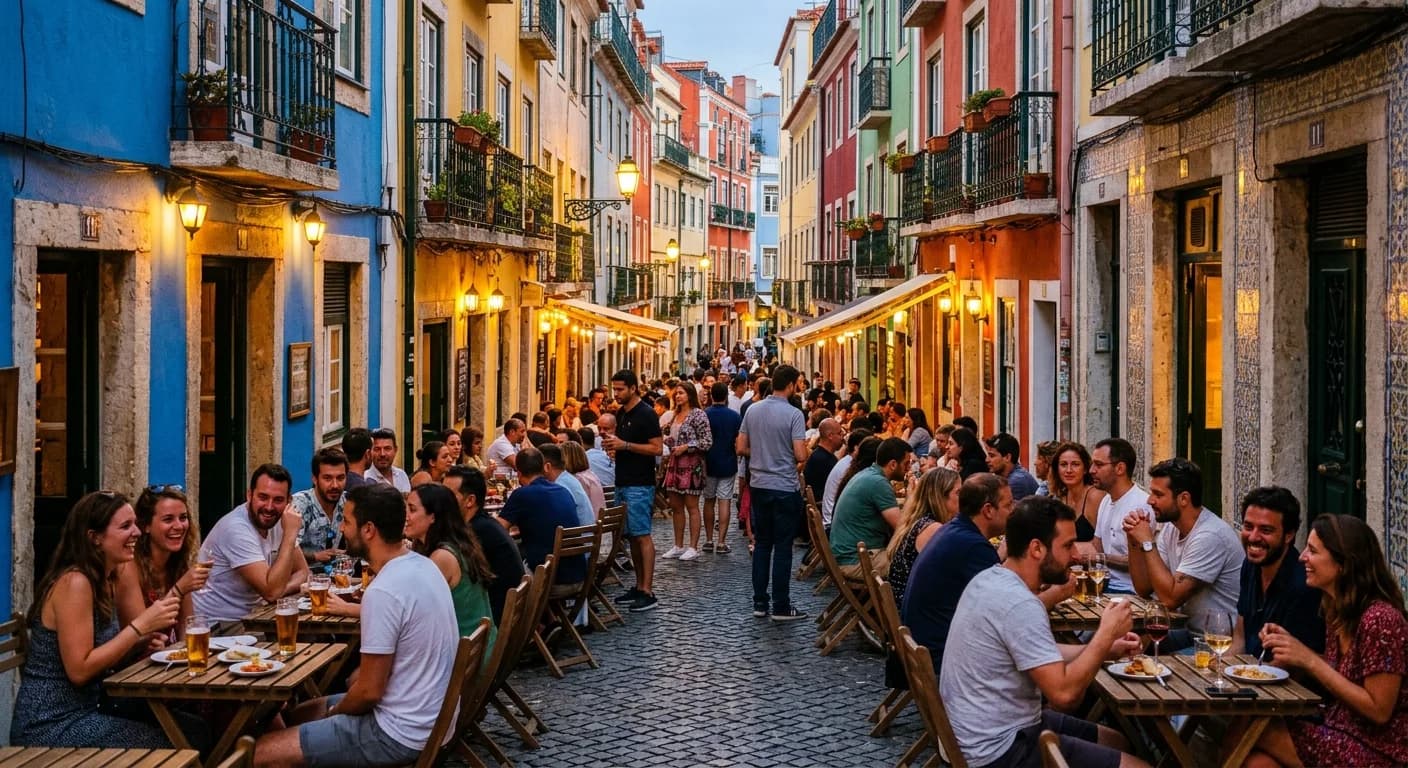 DJ performing at a corporate event in Lisbon with professional lighting setup