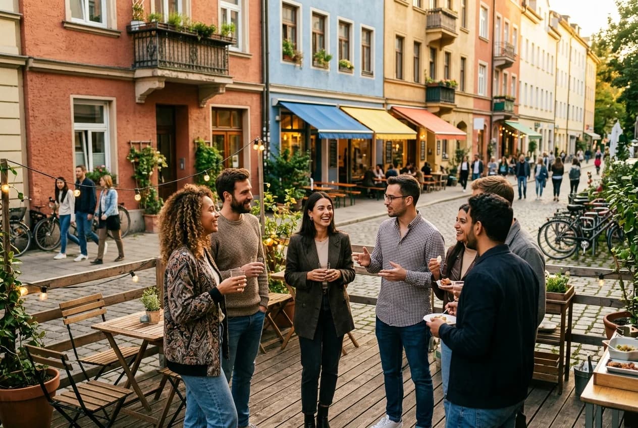 Trendy cocktail bar event space in Munich Glockenbachviertel near Isar riverbank