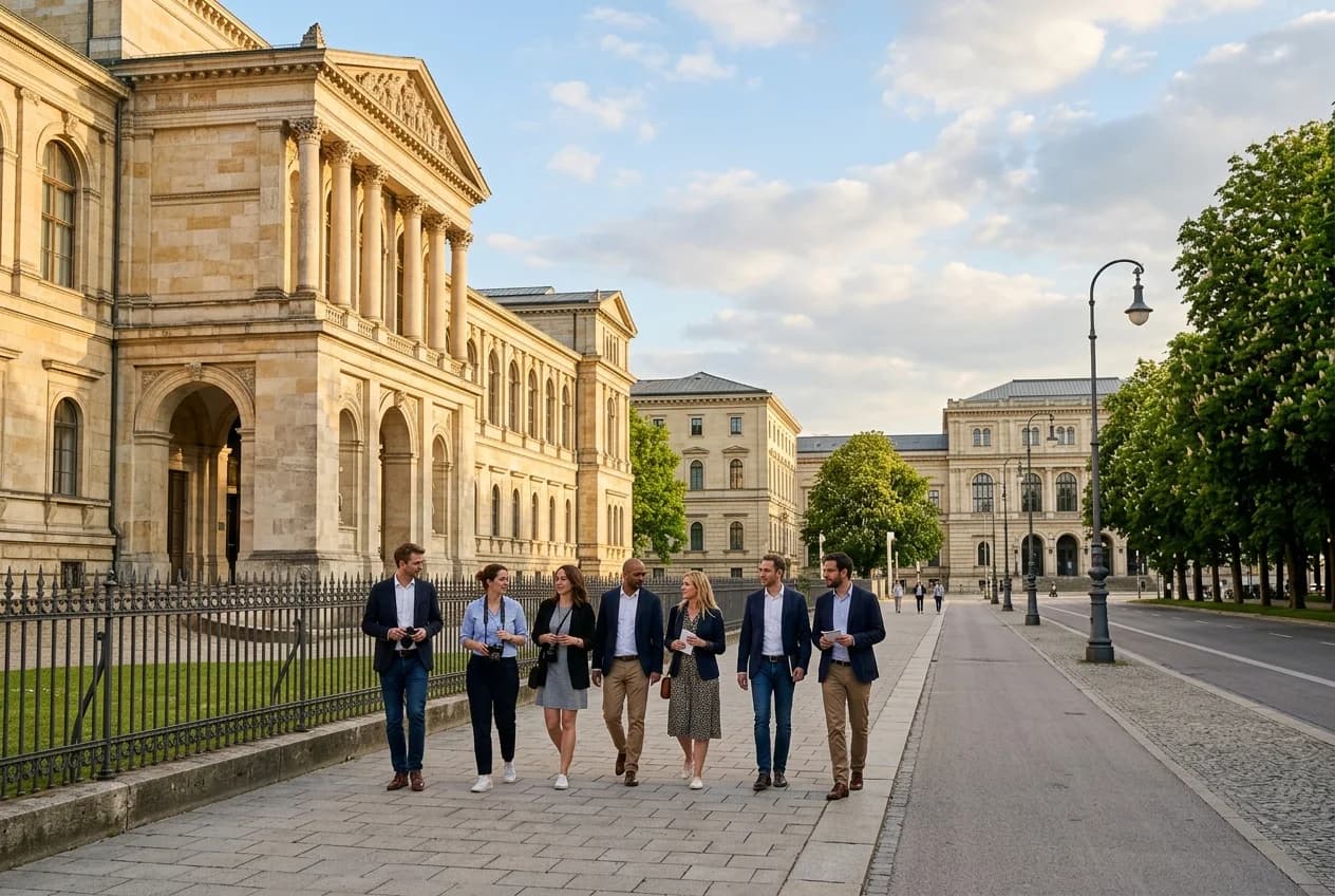 Cultural event space near Koenigsplatz in Munich Maxvorstadt with museum quarter backdrop