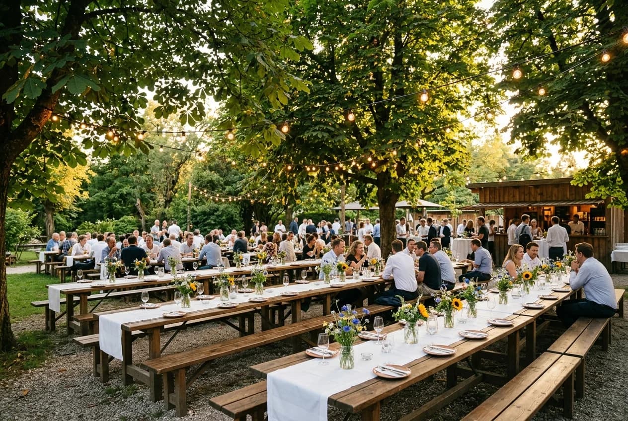 Corporate summer event at an outdoor garden venue in Munich near Englischer Garten