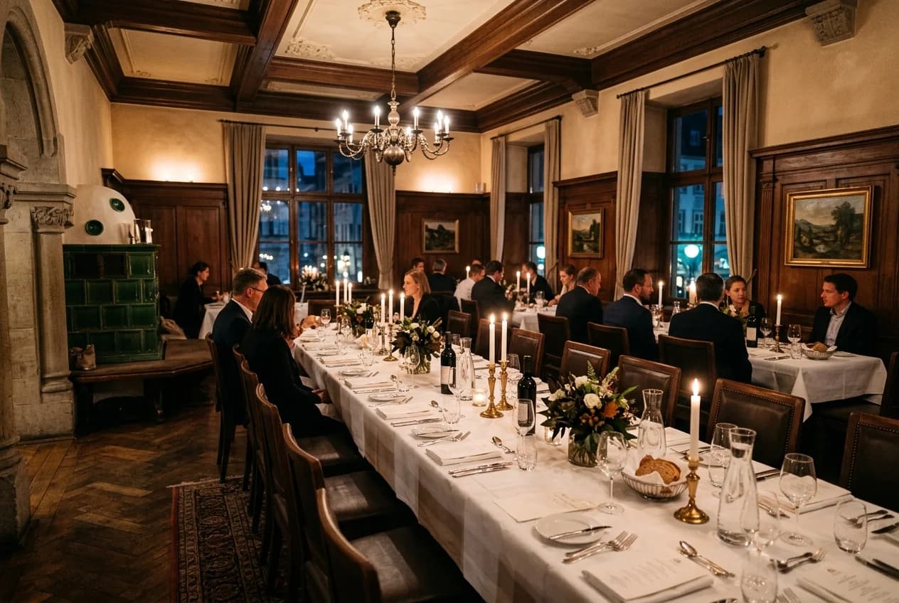 Private dining room at an elegant Munich restaurant for a corporate dinner event