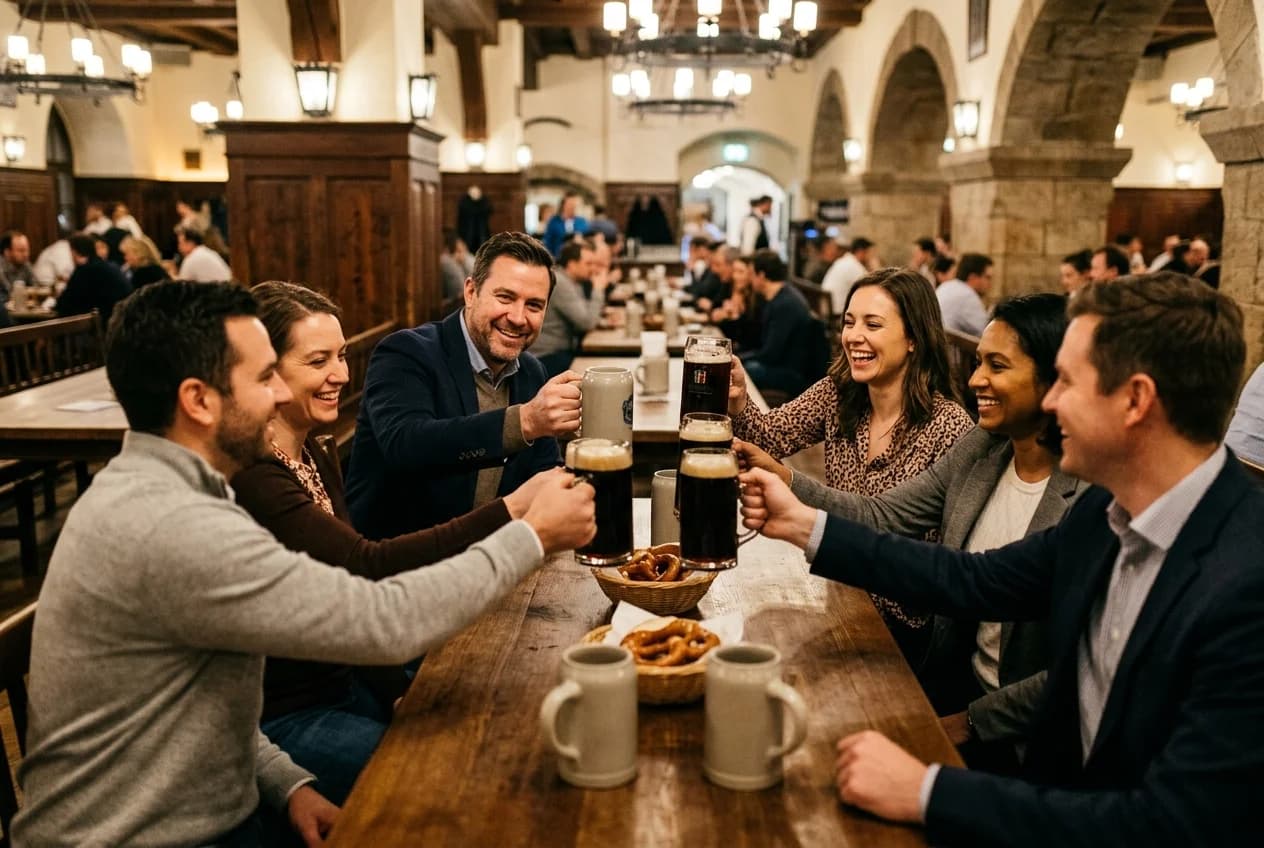 Corporate team at Starkbierfest in Munich at Paulaner am Nockherberg with Doppelbock