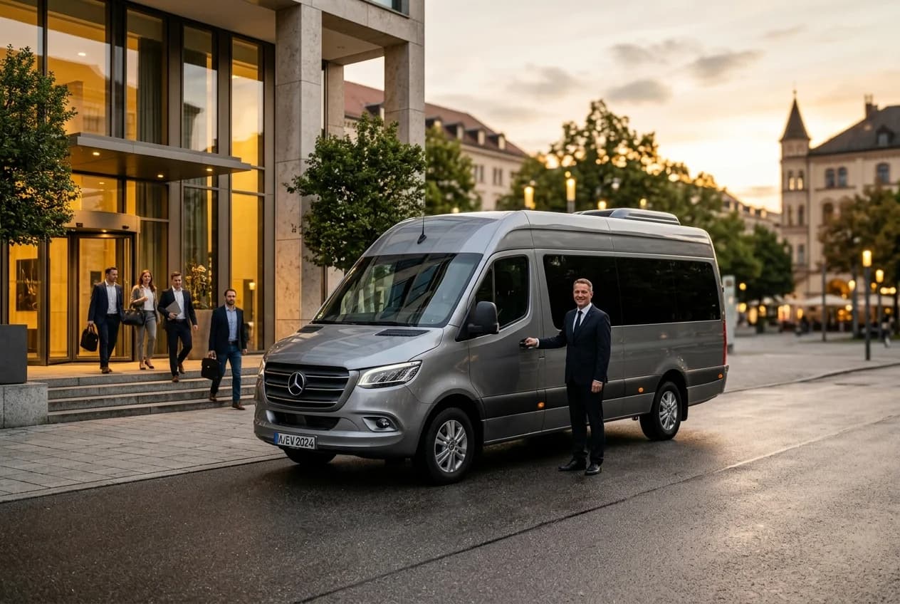 Corporate team shuttle service at Munich Airport for event transfer