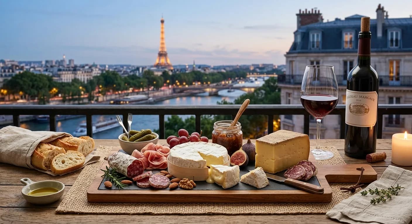 French cheese and charcuterie station with AOP cheeses at a Paris corporate event