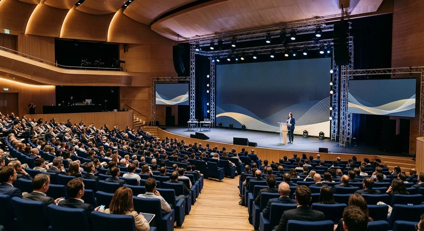 Conference centre meeting room in Paris with professional AV setup for corporate events