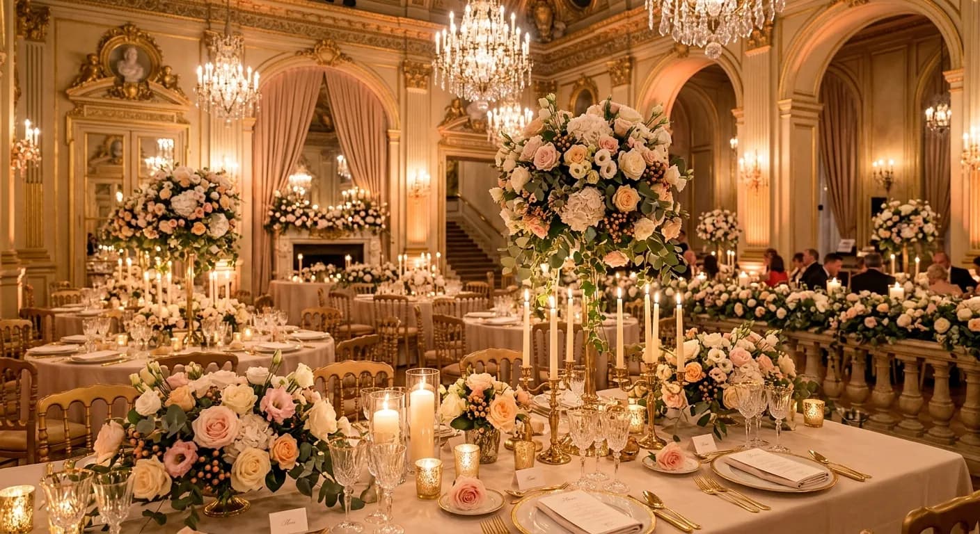 Elegant floral event decoration at a corporate venue in Paris