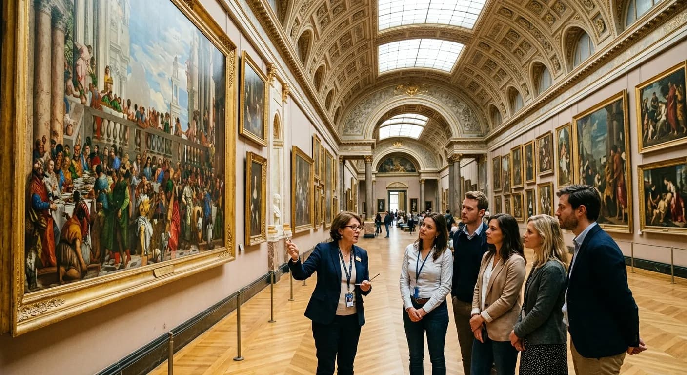 Corporate team on a private guided tour of the Louvre museum in Paris