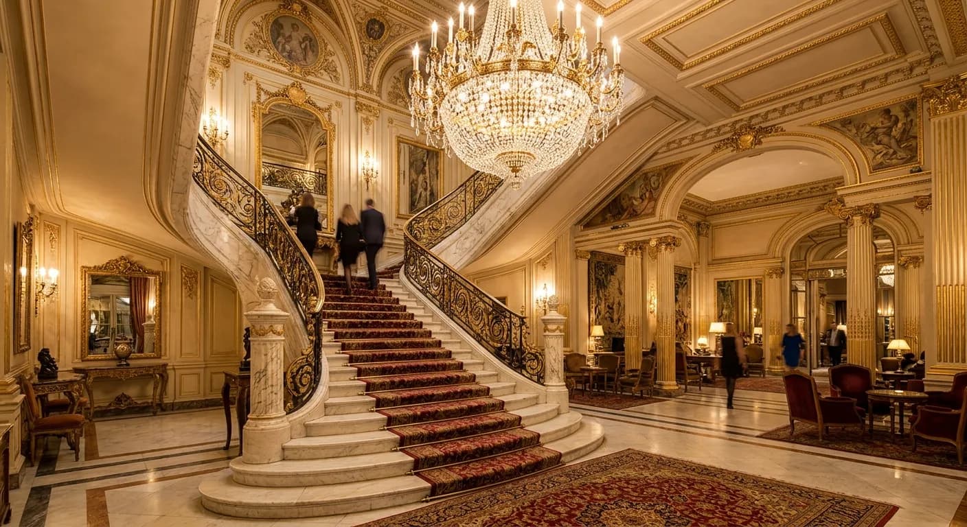 Opulent palace hotel lobby in Paris for corporate VIP events