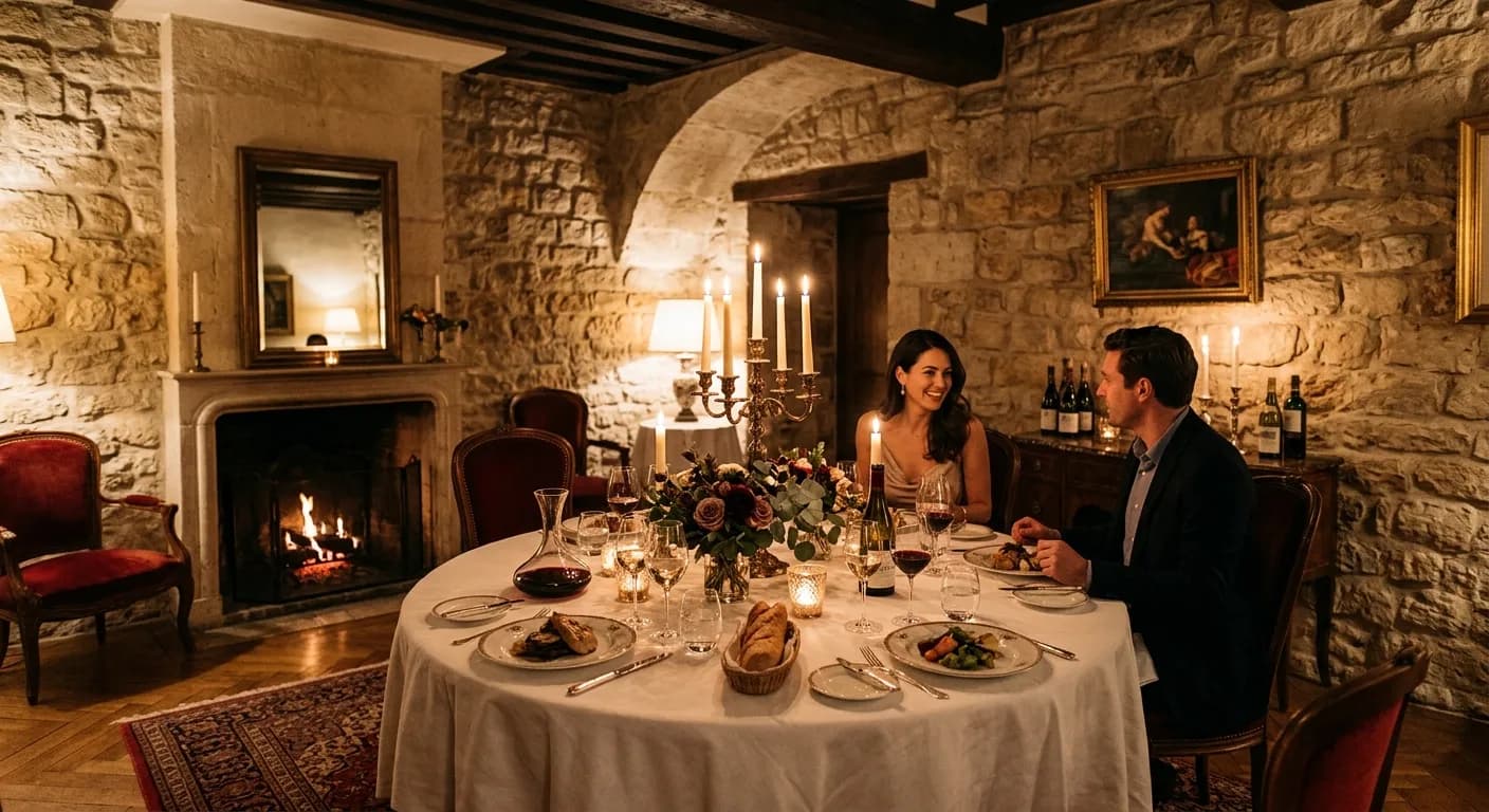 Private dining room at a French restaurant in Paris for a corporate team dinner