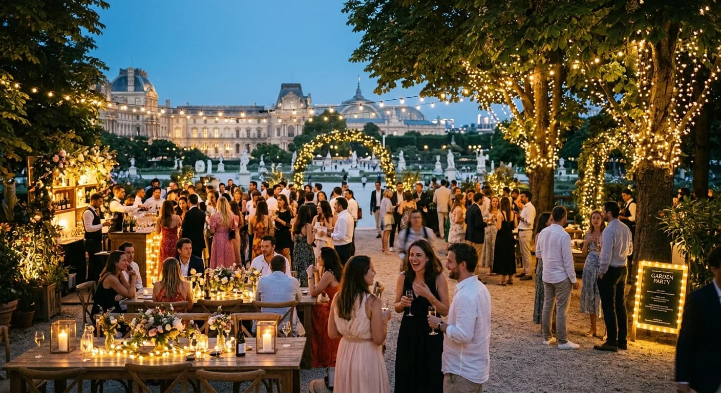 Corporate summer garden party in Paris with rose wine and petanque