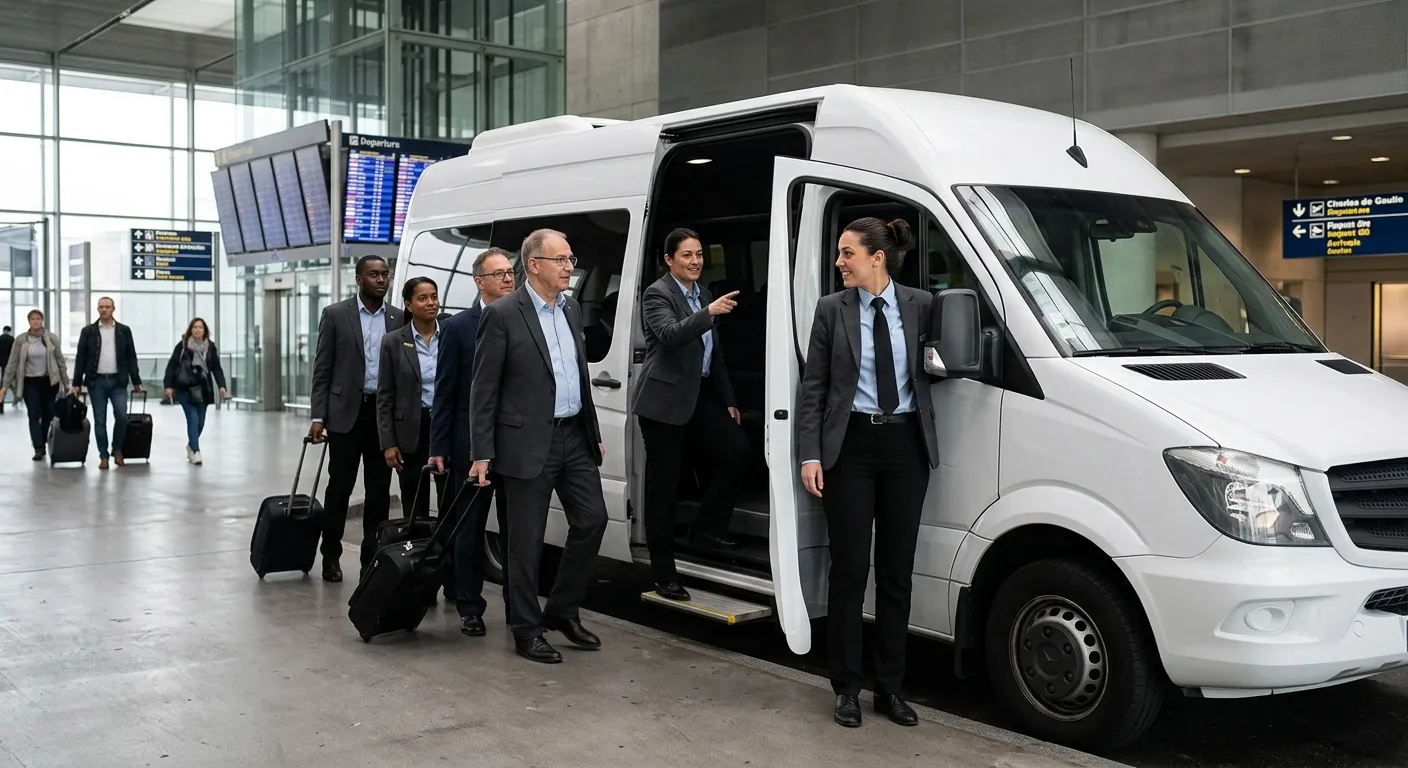 Professional minibus shuttle for corporate team event transfer in Paris