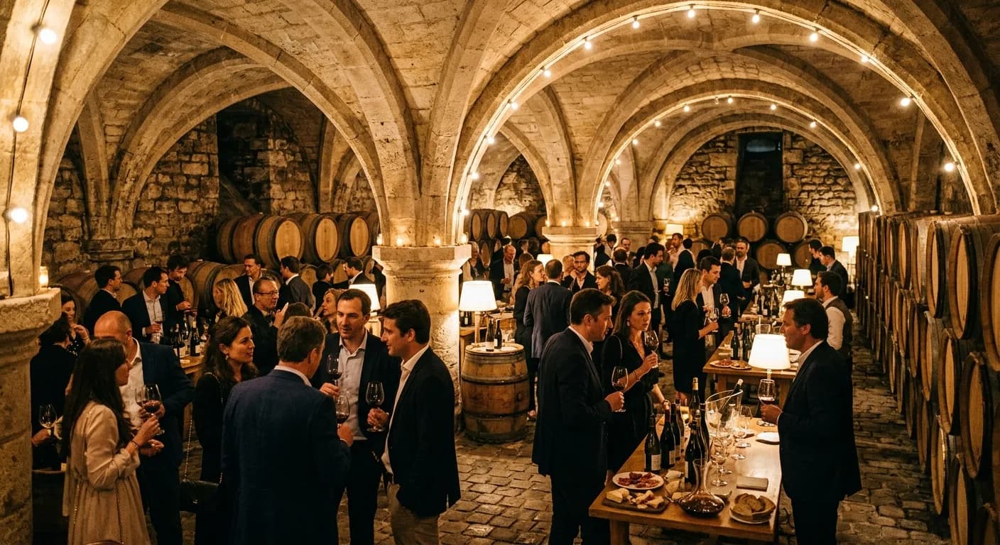 Historic wine cellar cave venue in Paris with stone vaults for a corporate event